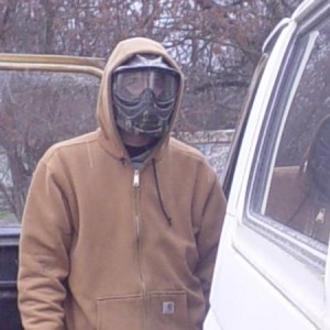 My husband getting ready to go Paintballing