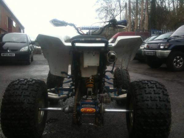 Rear end of the Blaster 
2+ Axle 
Fmf Powercore 2 Pipe
CR 125 Rear Shock