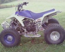 This is my 98 blaster it has a pro circuit pipe kit, 34mm carb, k&n filter pod, head is milled .30, bored .20, wiseco racing piston, port and polished intake and exhaust manifolds, MSR bars, ac grab bar and front bumper, DG nerfs, I got it powder coated yamaha blue with silver a-arms and swing arm, douglas rims on rear, ITP holeshots all around, and custom fabricated engine mounts (broke the welds on the stock one, ripped right off the frame)